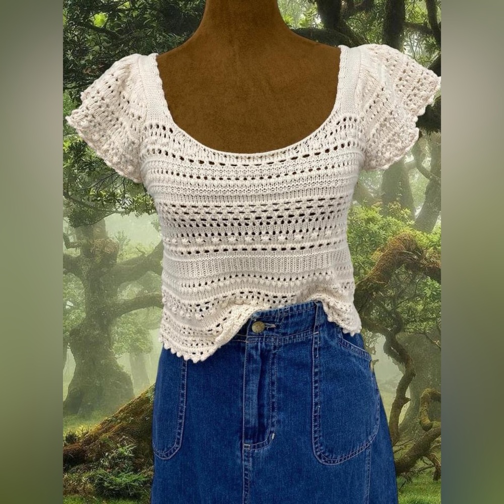 NWT Festival Cottage Boho Crochet Knitted Top:Feminine Romantic Romance Girly